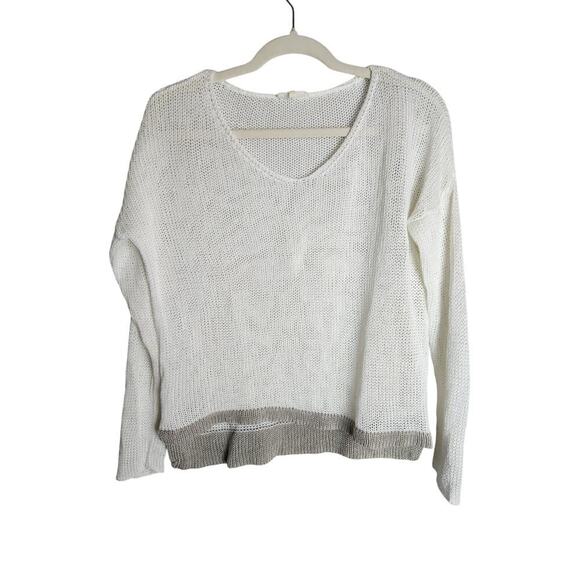 Eileen Fisher linen open knit sweater sz LP colorblock lightweight beachy boho - Picture 1 of 8